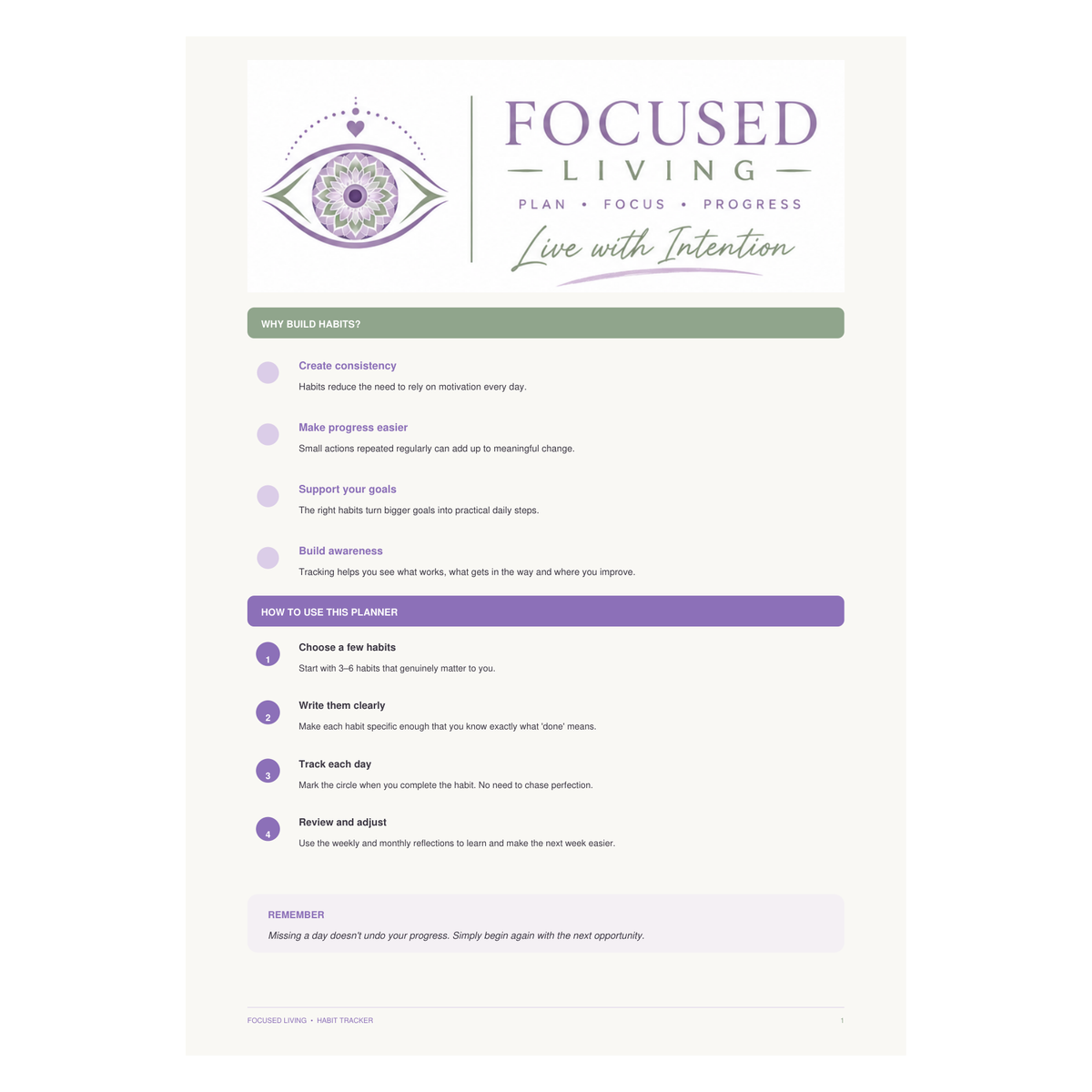 Focused Living Habit Planner cover